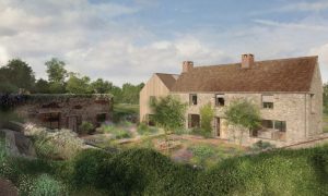 Architects cgi of 2 eco dwellings and a refurbished farmhouse